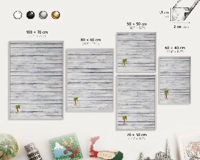 Souvenir magnet display board with a silver frame Light wood