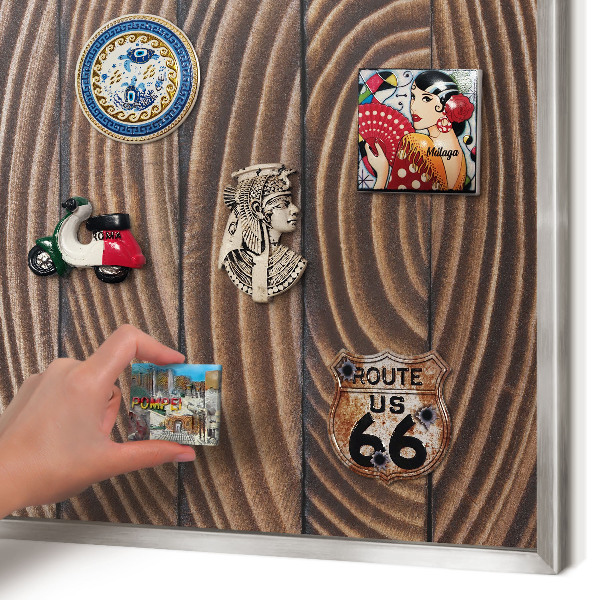 Printed magnet board in a silver frame Wood structure