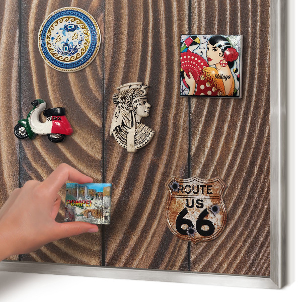 Printed magnet board in a silver frame Wood structure