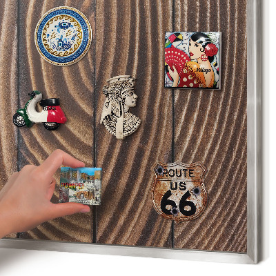 Printed magnet board in a silver frame Wood structure