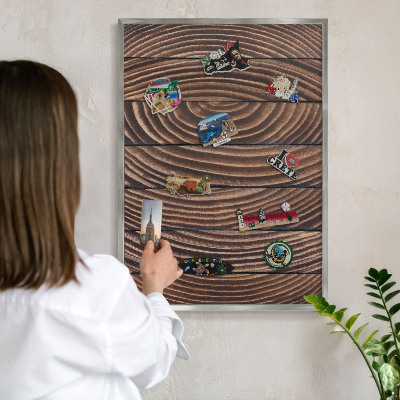 Printed magnet board in a silver frame Wood structure