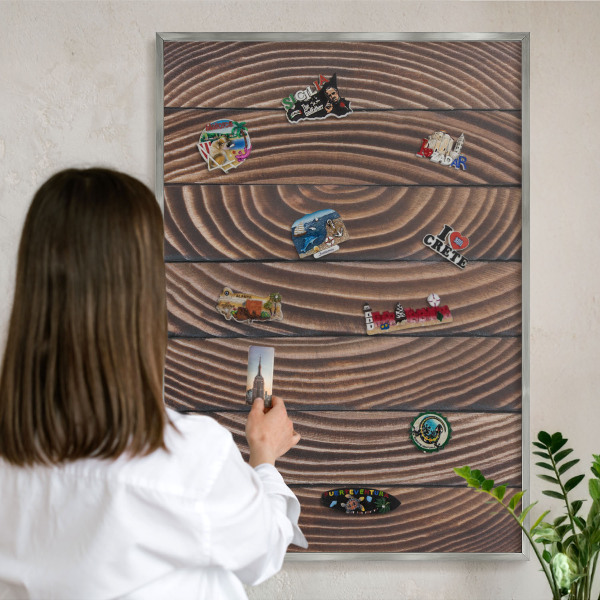 Printed magnet board in a silver frame Wood structure