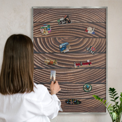 Printed magnet board in a silver frame Wood structure