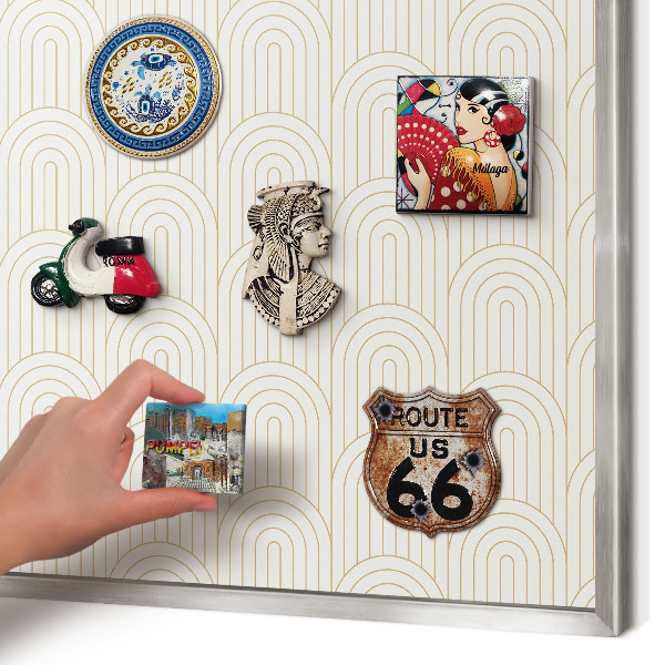 Souvenir magnet display board with a silver frame Artistic arches