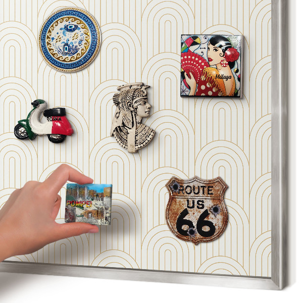 Souvenir magnet display board with a silver frame Artistic arches