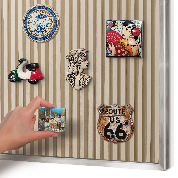 Printed magnet board in a silver frame Wooden slats