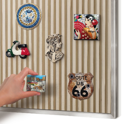 Printed magnet board in a silver frame Wooden slats