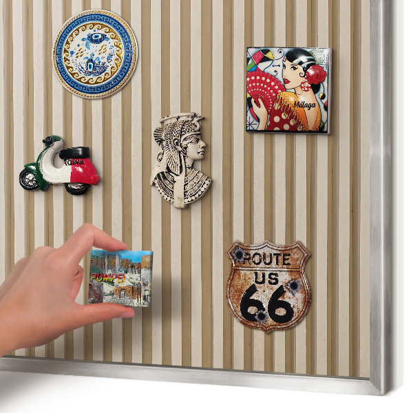 Printed magnet board in a silver frame Wooden slats