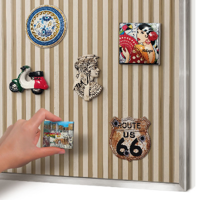 Printed magnet board in a silver frame Wooden slats