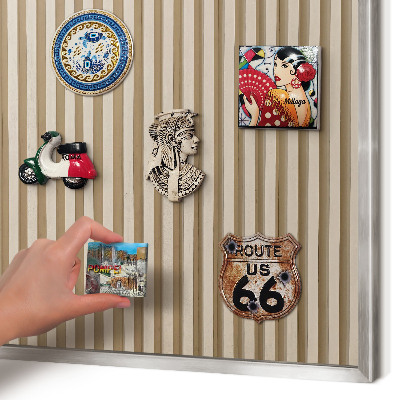 Printed magnet board in a silver frame Wooden slats
