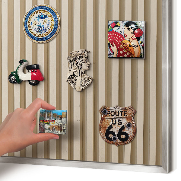 Printed magnet board in a silver frame Wooden slats