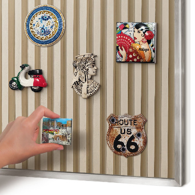 Printed magnet board in a silver frame Wooden slats