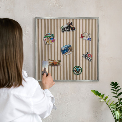 Printed magnet board in a silver frame Wooden slats