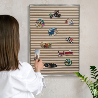 Printed magnet board in a silver frame Wooden slats