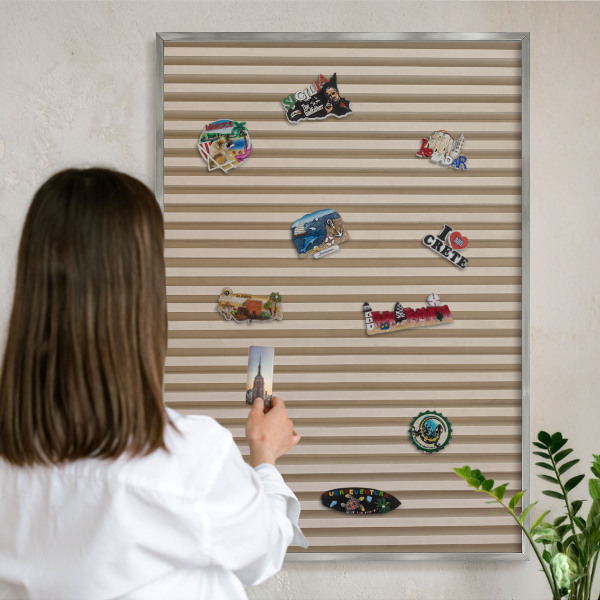 Printed magnet board in a silver frame Wooden slats