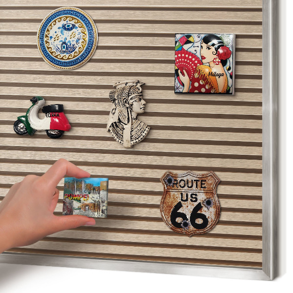 Souvenir magnet display board with a silver frame Calm structure