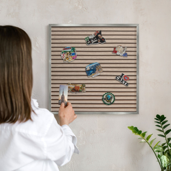 Souvenir magnet display board with a silver frame Calm structure