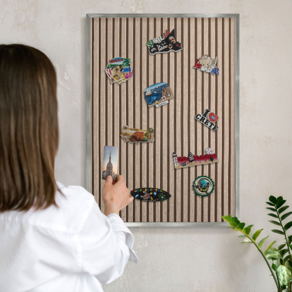 Souvenir magnet display board with a silver frame Calm structure