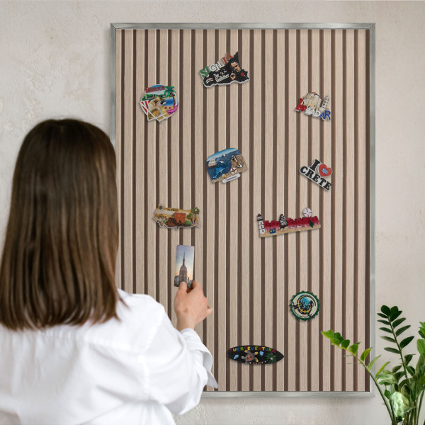 Souvenir magnet display board with a silver frame Calm structure