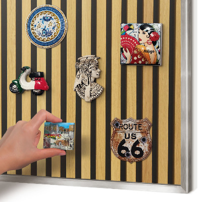 Souvenir magnet display board with a silver frame Wooden rhythms