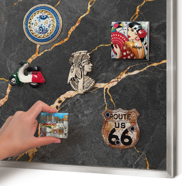 Printed magnet board in a silver frame Marble ribbons