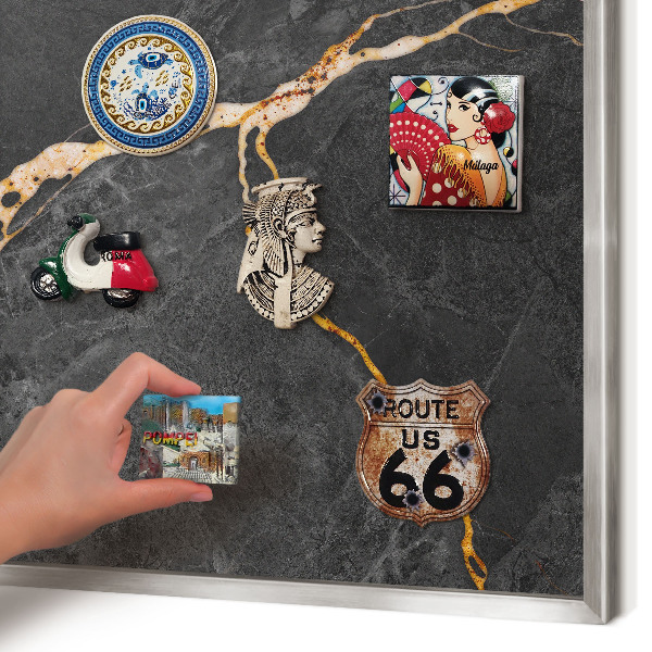 Printed magnet board in a silver frame Marble ribbons