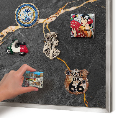 Printed magnet board in a silver frame Marble ribbons