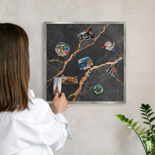 Printed magnet board in a silver frame Marble ribbons