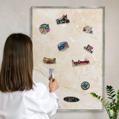 Printed magnet board in a silver frame Delicate marble