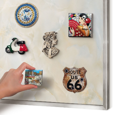Souvenir magnet display board with a silver frame Subtle elegance