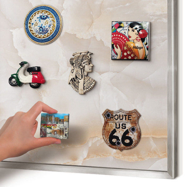 Souvenir magnet display board with a silver frame Subtle waves