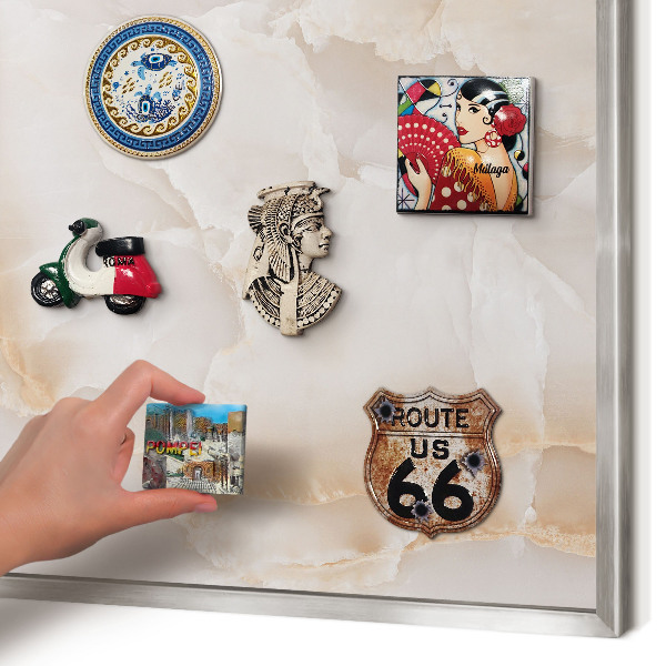 Souvenir magnet display board with a silver frame Subtle waves