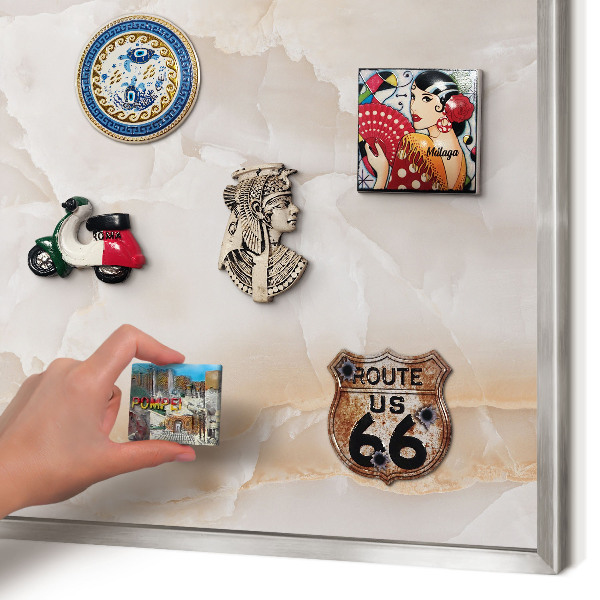 Souvenir magnet display board with a silver frame Subtle waves