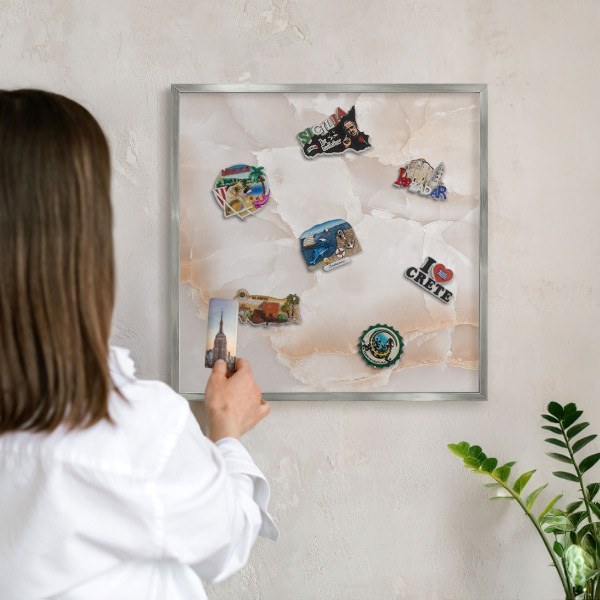 Souvenir magnet display board with a silver frame Subtle waves