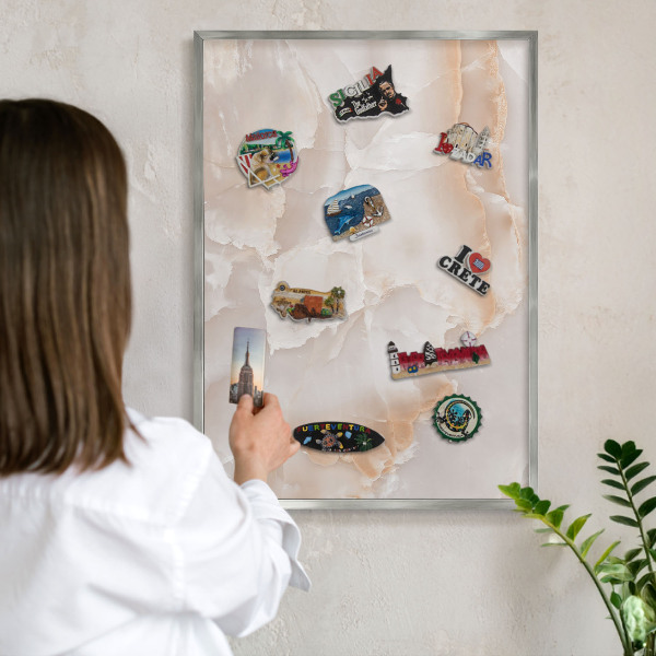 Souvenir magnet display board with a silver frame Subtle waves