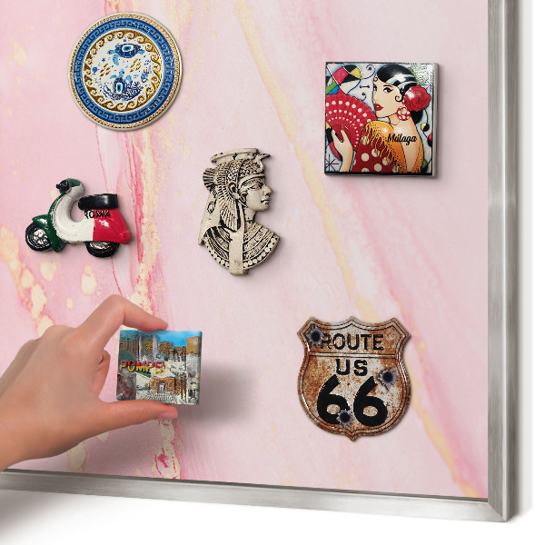 Printed magnet board in a silver frame Pink elegance