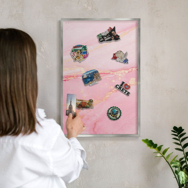 Printed magnet board in a silver frame Pink elegance