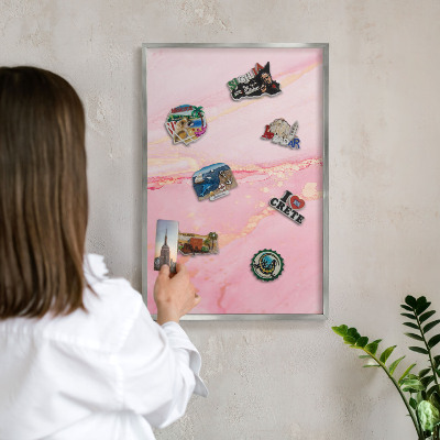 Printed magnet board in a silver frame Pink elegance