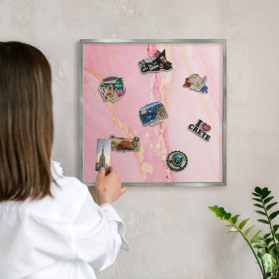 Printed magnet board in a silver frame Pink elegance