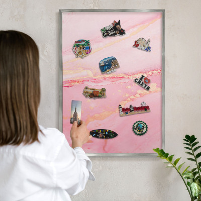 Printed magnet board in a silver frame Pink elegance
