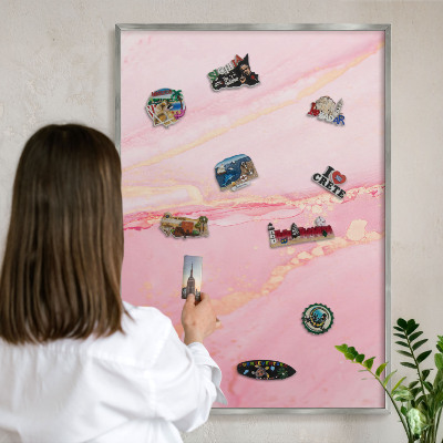 Printed magnet board in a silver frame Pink elegance