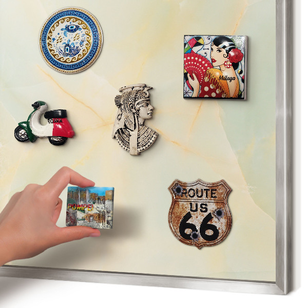 Souvenir magnet display board with a silver frame Marble elegance