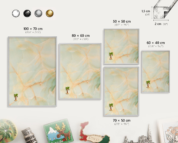 Souvenir magnet display board with a silver frame Marble elegance