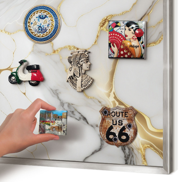 Printed magnet board in a silver frame Abstract marble