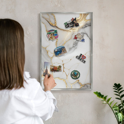 Printed magnet board in a silver frame Abstract marble