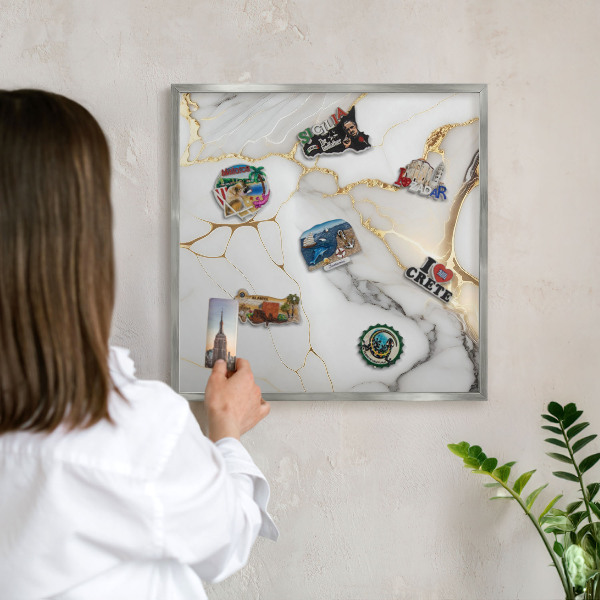 Printed magnet board in a silver frame Abstract marble