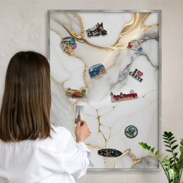 Printed magnet board in a silver frame Abstract marble