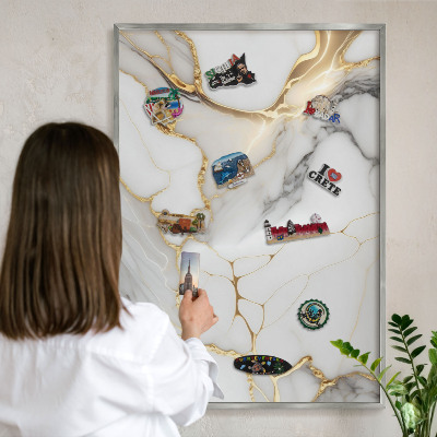 Printed magnet board in a silver frame Abstract marble