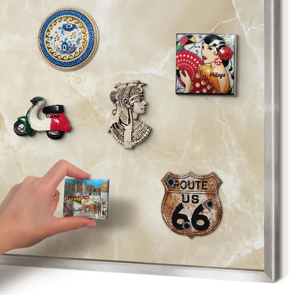 Souvenir magnet display board with a silver frame Marble pattern