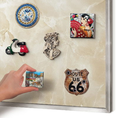 Souvenir magnet display board with a silver frame Marble pattern